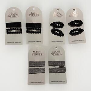 Mane Street Rhinestone Hair Barrettes Black Snap Clips Lot of 12 (6 Packs) NEW